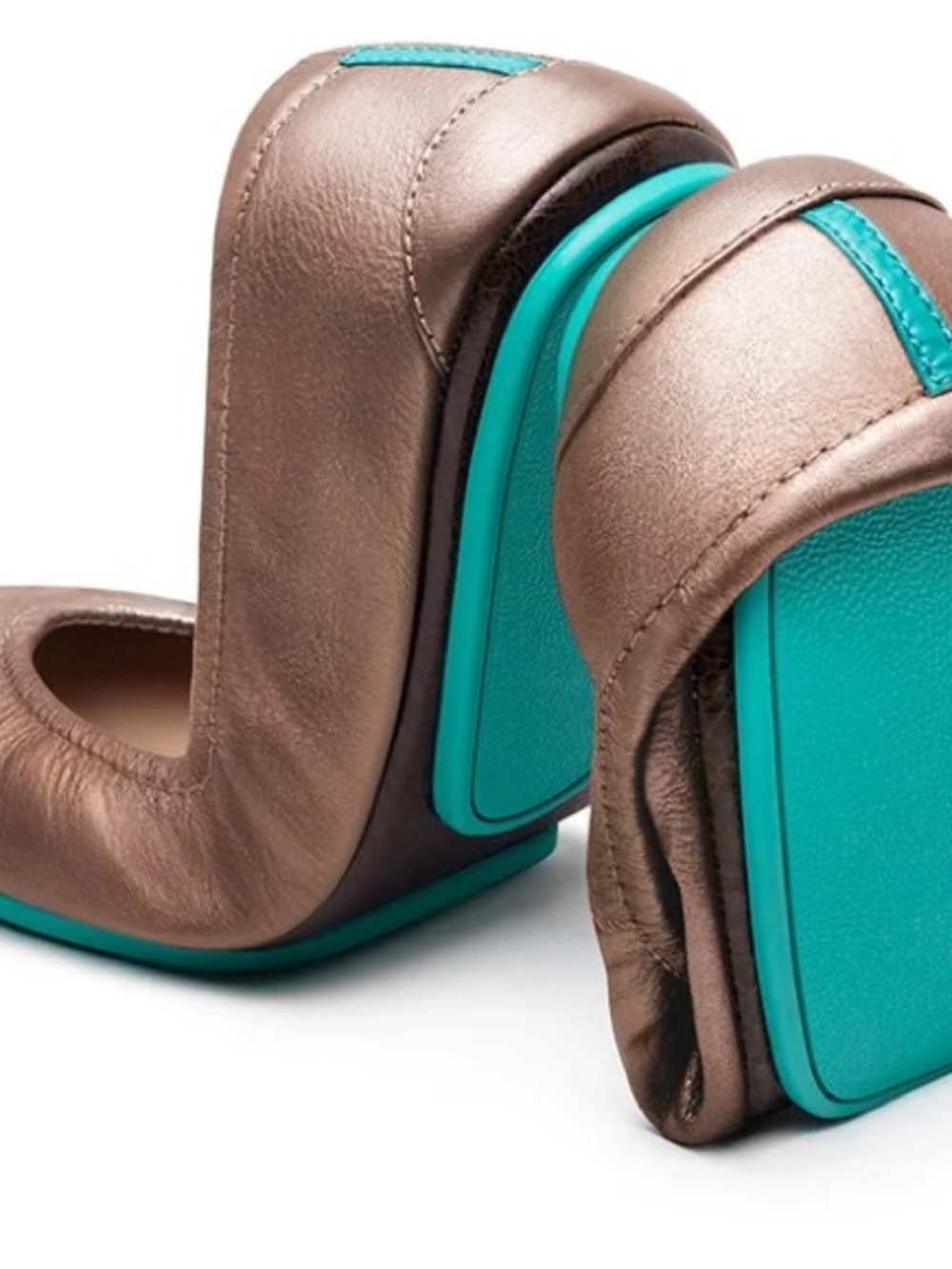 Women’s Foldable Ballet Flats in Bronze with Teal Accents